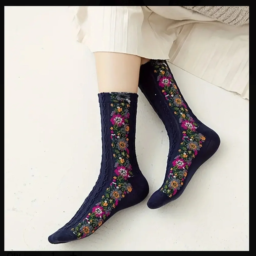 New! Chic Paris Floral Sweater Socks Dark Academia Whimsigoth Cozy